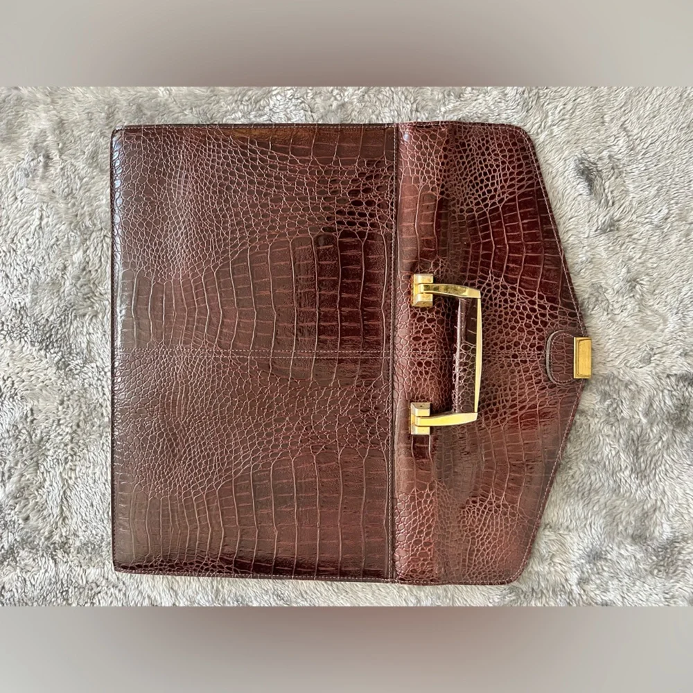 Vintage genuine leather briefcase w/ gold tone hardware